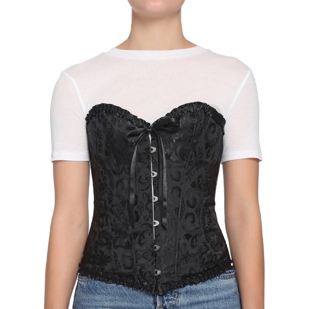 Hot Topic Black Jacquard Corset Top | Goth Victorian Lace Up | Small